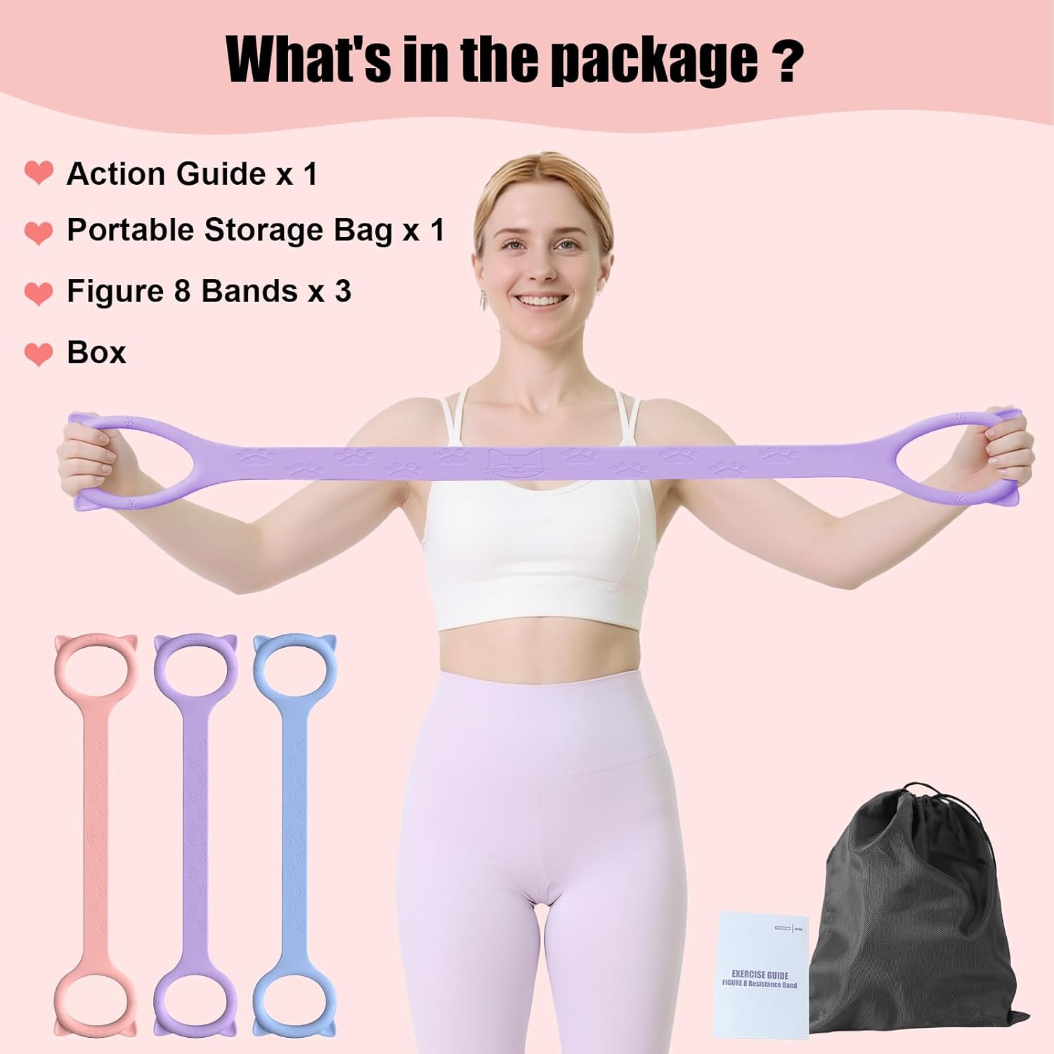 Figure 8 Resistance Bands, 8-Shaped Exercise Band for Women Arms Shoulder Back Legs Stretching Pilates Yoga