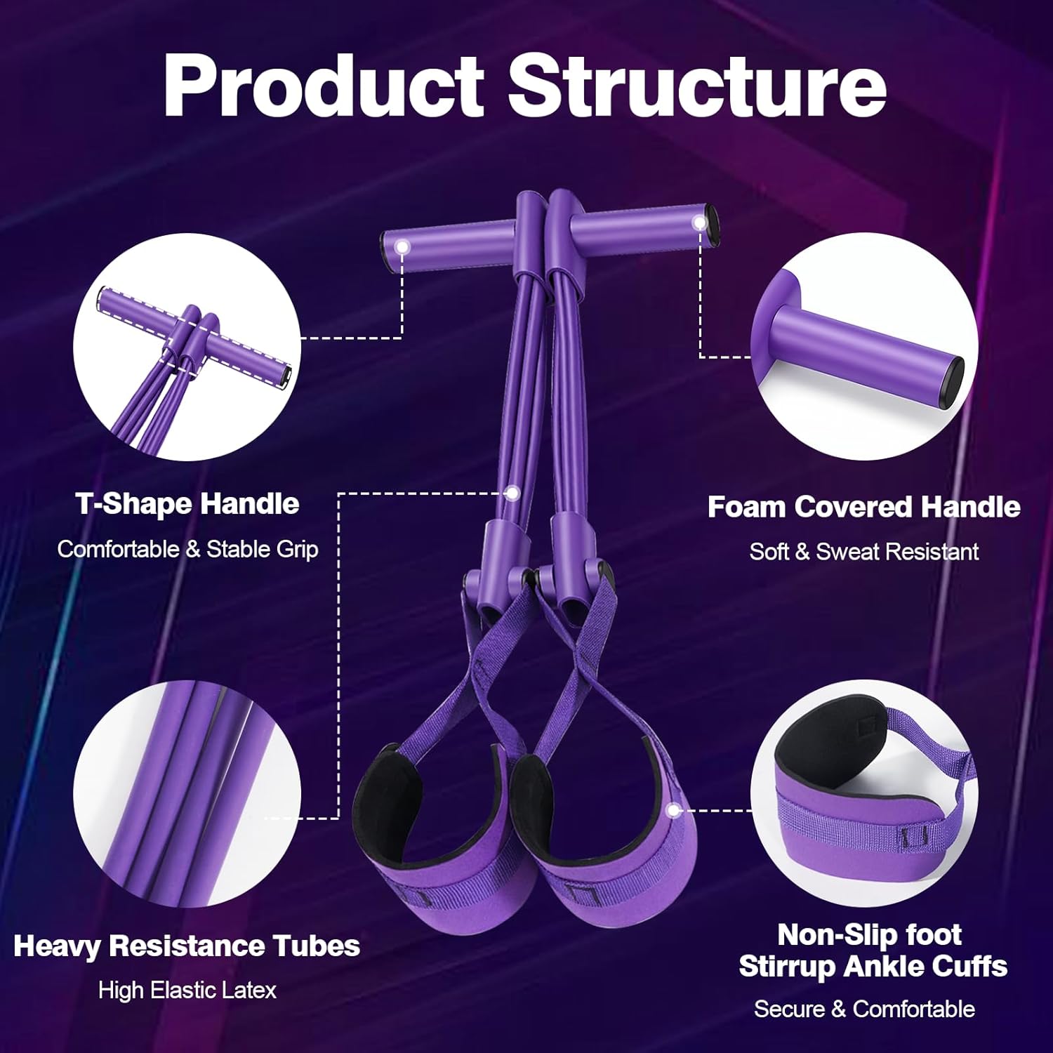 Resistance Bands with Handles, 8-Tube Multifunctional Exercise Bands for Full Body Workout, Strength Training Bands for Arms, Legs, Abs & Home Gym