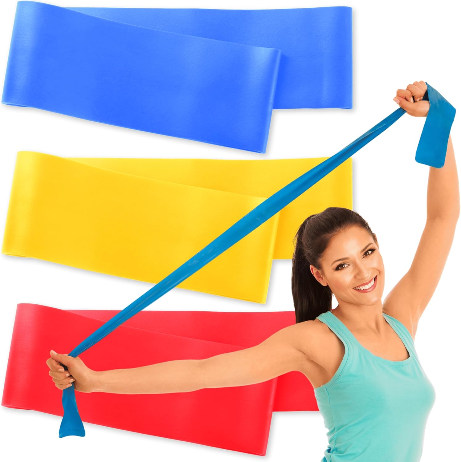 Long Resistance Bands with Instruction Guide &amp; Carry Bag - Latex Free Exercise Band for Working Out, Physical Therapy, Rehab, Stretch, Yoga &amp; Pilates, Set of 3