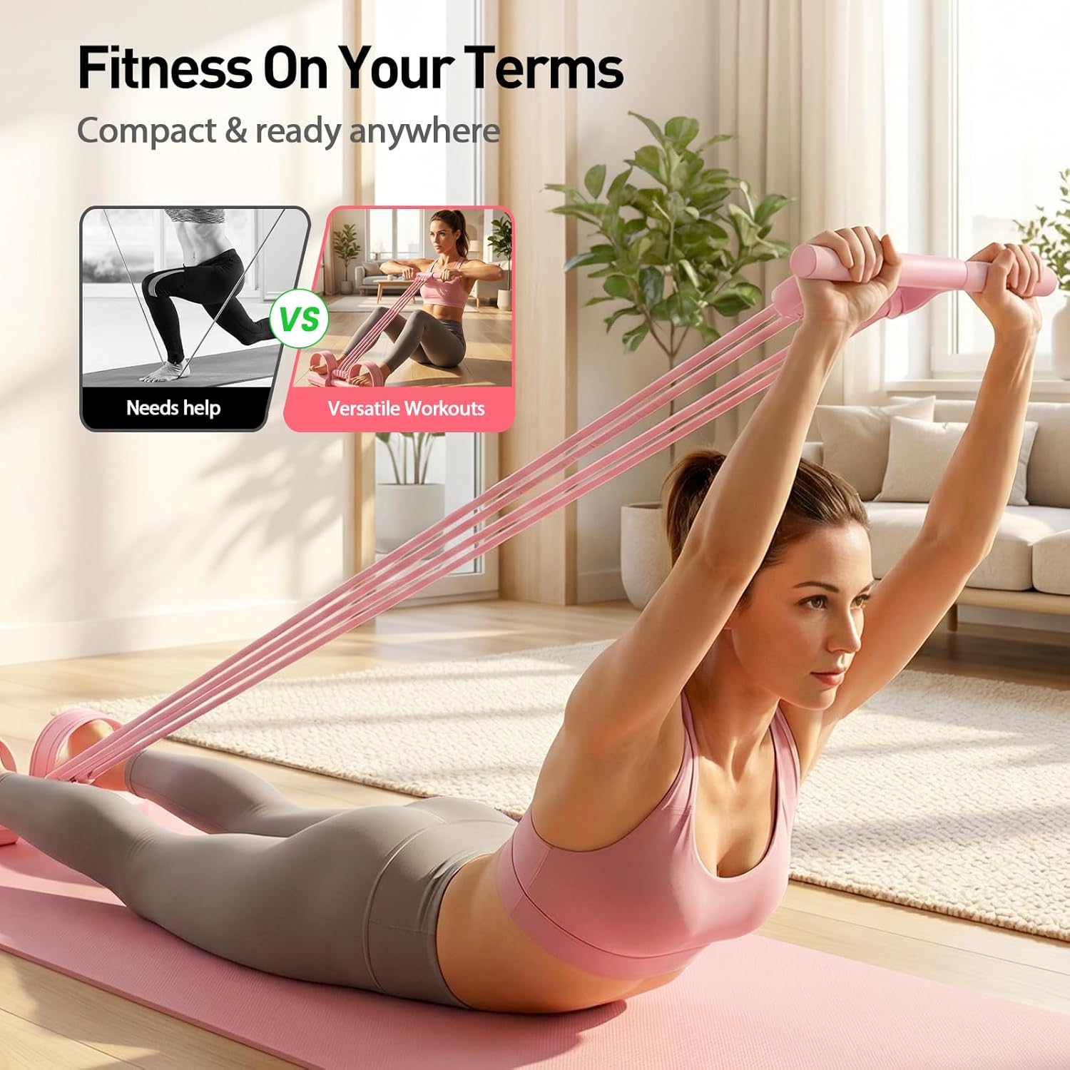Pedal Resistance Bands with Handles, 2026 Upgrade Multifunction Tension Rope, Elastic Yoga Resistance Band, Home Exercise Equipment for Full Body Workout