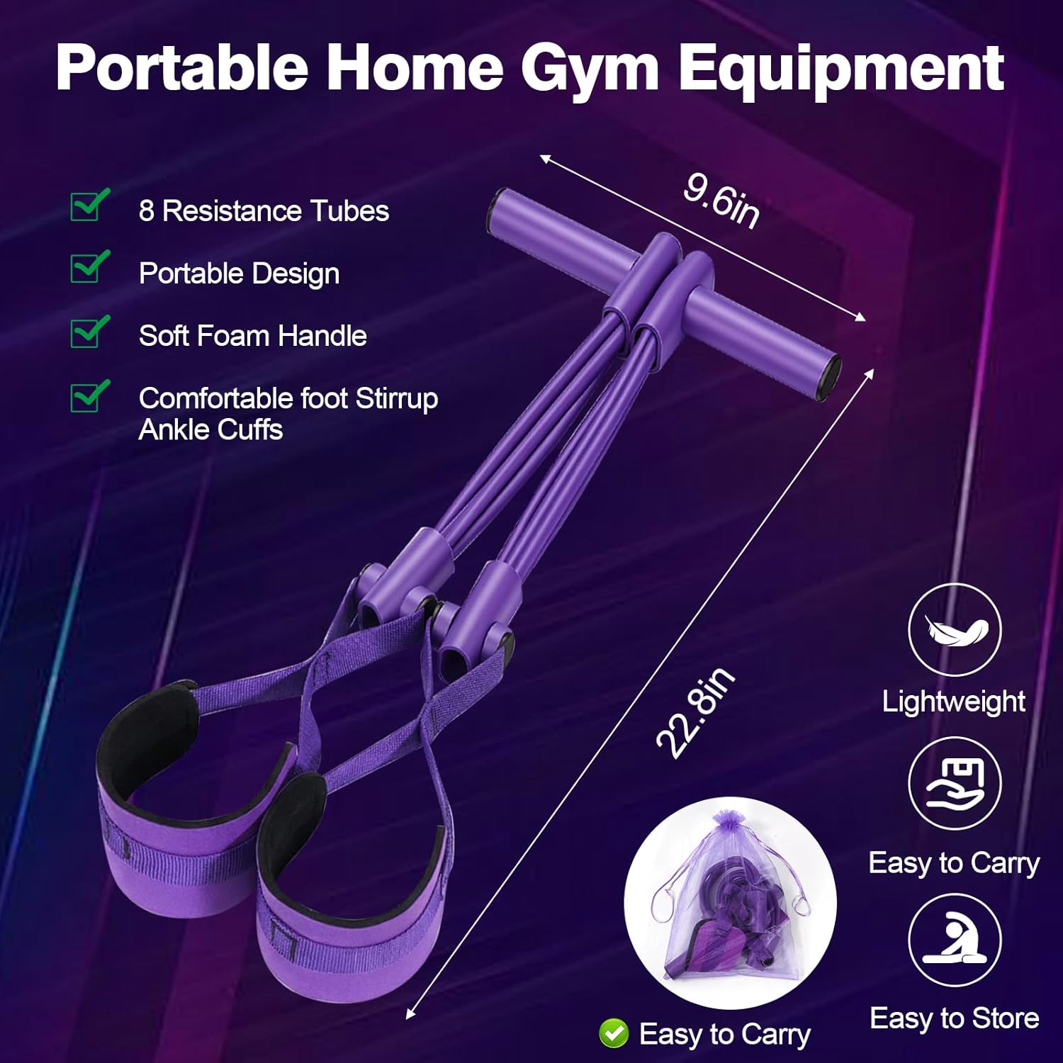 Resistance Bands with Handles, 8-Tube Multifunctional Exercise Bands for Full Body Workout, Strength Training Bands for Arms, Legs, Abs & Home Gym