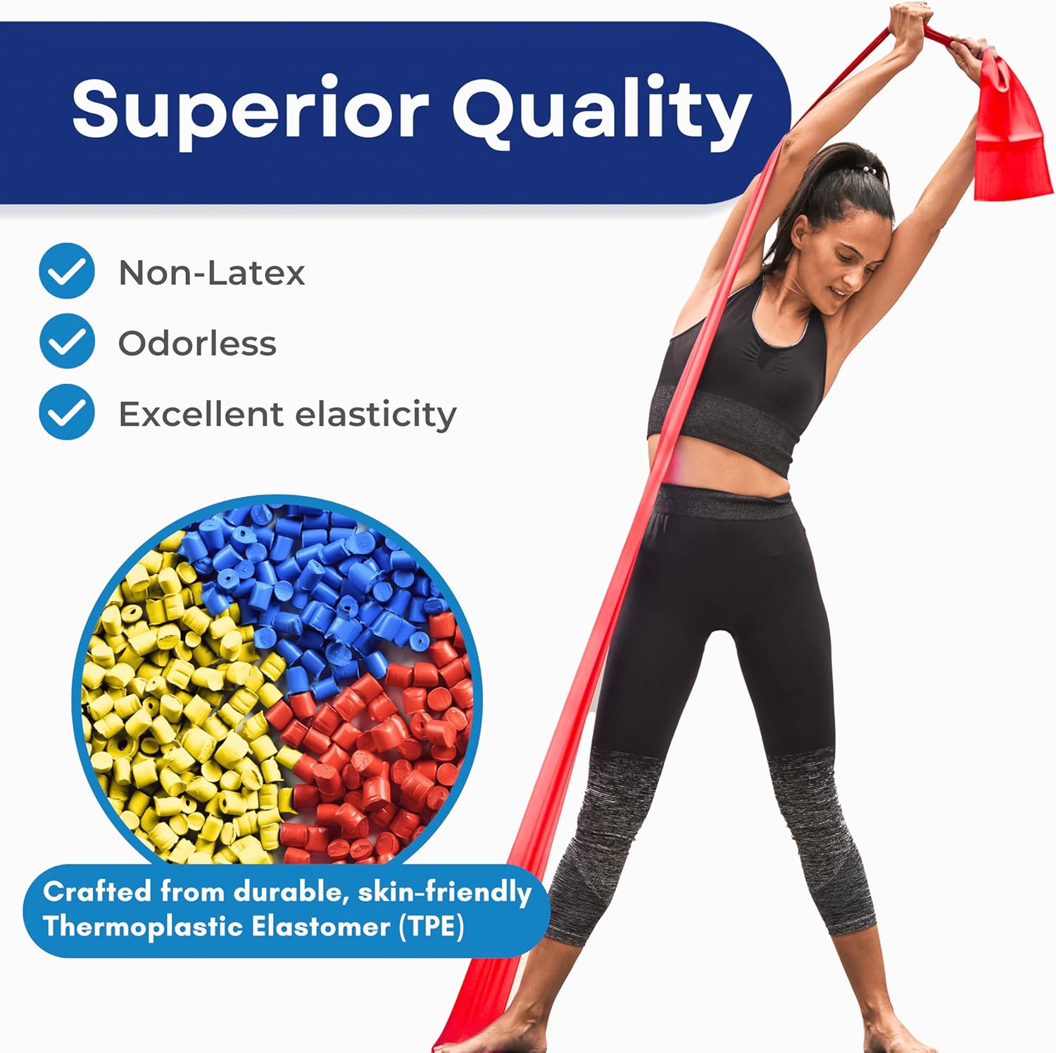 Long Resistance Bands with Instruction Guide &amp; Carry Bag - Latex Free Exercise Band for Working Out, Physical Therapy, Rehab, Stretch, Yoga &amp; Pilates, Set of 3